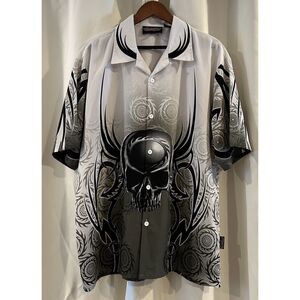 Sapphire Lounge Skull Tribal Graphic Short Sleeve Black Shirt‎ L